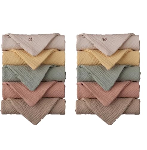 10 Pack Muselinas Bebe Algodon 25x25 cm, Algodón Super Absorbentes Suave y Transpirable Gasas Toallas de Muselinas Suaves Bebe muselinas Algodon para recién Nacidos bebés(Color Aleatorio)