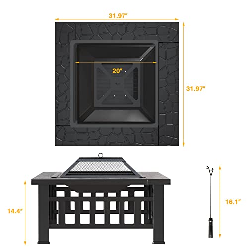 Tuoze 32-Inch Fire Pits Outdoor Patio Metal Multifunctional Firepit Table With Waterproof Cover For Camping Bonfire Party Picnic Bbq Backyard Garden Outside Heating,Black #TOP6