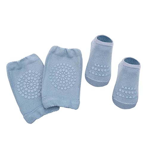 GVGV Lauflernschuhe Baby Krabbelschuhe Krabbelschutz Krabbelhilfe Knieschützer Set Bodensocken Krabbeln Knieschoner Boden Socken Schuhe Kleinkinderschuhe, Blau Cover