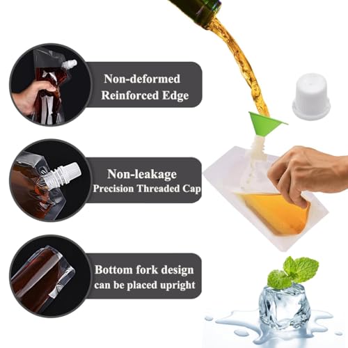 15pcs Clear Drink Pouches for Festivals with Funnel, Leak Proof Alcohol Juice Liquid Pouches Bags,Beverage Bags Festival Essentials,Plastic Hip Flask for Parties,Picnic,Travel,Sports,250ml 380ml 500ml - Image 2