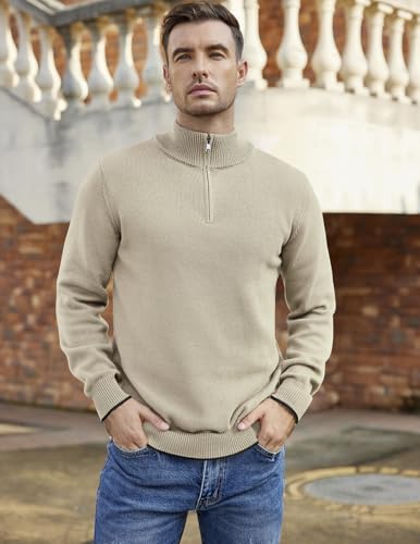 ELESOL Men's Quarter Zip Up Pullover Slim Lightweight Mock Neck Long Sleeve Sweaters3