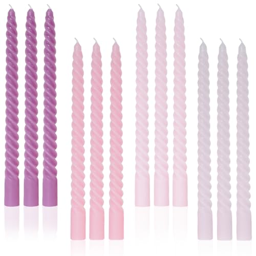 LPUSA Purple Gradient Tall Taper Candles Spiral Candle Sticks,Unscented Pastel Candle for Holiday,Wedding and Home Decoration,10inch,12 Pack(E-Purple Gradient)