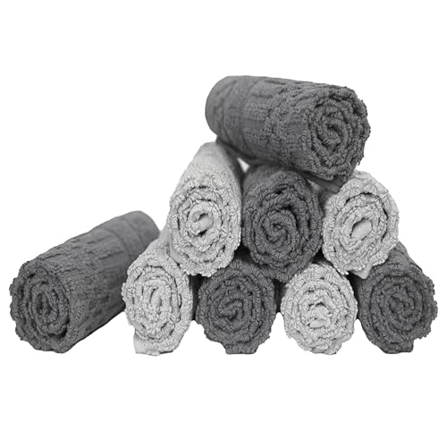 Image of PH Pleasant Home Diamond Wash Cloths Set - 12 Pack (12 inch x 12 inch) - 509 GSM - 100% Ring Spun Cotton Wash Cloth - Super Soft and Highly Absorbent Face Towels(Dark Grey & Light Grey)