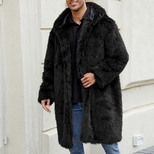 Men's Faux Fur Coat Long Open Front Cardigan Winter Fuzzy Fleece Jacket Warm Overcoat Turn Down Collar Coat4