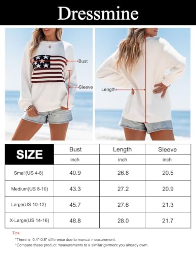 Dressmine Womens American Flag Shirt Oversized Long Sleeve Crew Neck Knit Casual Pullover Sweater 2024 Flower Grey Large thumb #4