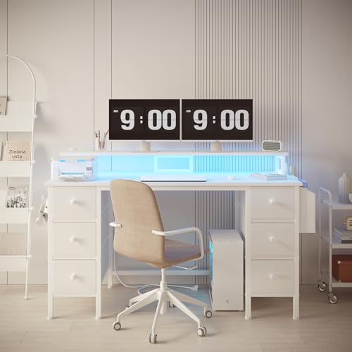 Lufeiya-White-Computer-Desk-with-Fabric-Drawers-Storage-Shelves-47-inch-Home-Office-Desk-with-Monitor-Stand-Gaming-Desk-with-LED-Lights-and-Power-Outlets-White