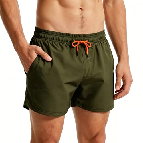 Image of SCCGKP Men’s Swim Trunks Quick Dry Beach Shorts Swim Shorts Board Short with Mesh Lining Surfing Shorts (M, Military Green)