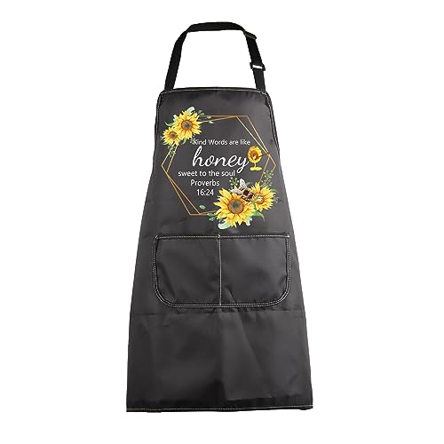 MBMSO Christian Aprons Proverbs 16:24 Religious Gifts Bible Verse Apron with Pockets Kind Words Are Like Honey Biblical apron (Proverbs 16:24 Apron-black)