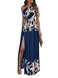 Tomwell Damen Kleid Ärmellose Cocktailkleider Knielang Abendkleider Elegant Spitzenkleid V-Ausschnitt Asymmetrisches Brautjungfernkleid C Blau XL