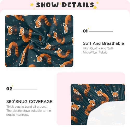 Image of Baby Crib Sheet Cute Red Panda Crib Mattress for Boys and Girls Playard Sheet Soft Breathable Fitted Baby Mattress Cover 52x28in