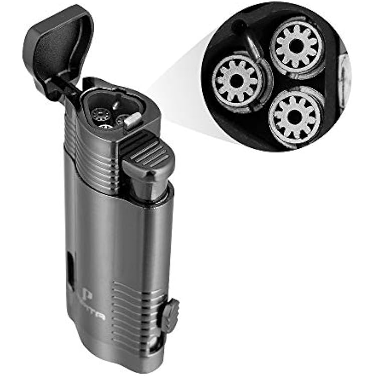 PIPITA Cigar Lighter and Cutter Set (2pcs/Set), Jet 3 Flame Torch and Cutter, Packing with Nice Gift Box (Black, Lighter+Cutter)