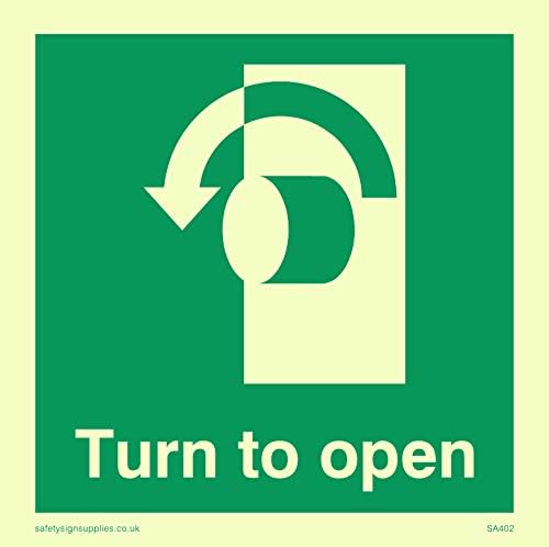 Viking Signs SA402-S85-S Left Down Arrow"Turn To Open" Sign, Rigid Silver Plastic, 85 mm H x 85 mm W