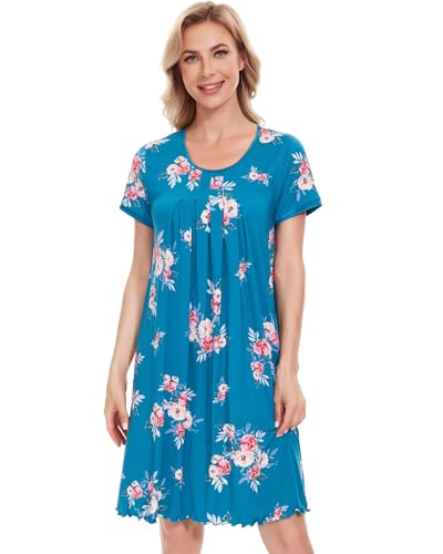 Image of NACHILA Nightgowns for Women-Viscose Made from Bamboo, Pleated Sleepwear.