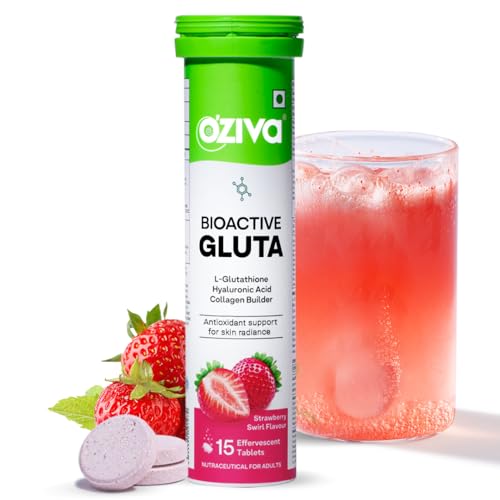 OZiva Vegan Collagen Supplement (Guava Glow) for Skin, Hair & Nails 200g And Bioactive Gluta Fizzy|L-Glutathione,Hyaluronic Acid,Astaxanthin,Lycopene|Strawberry,Powder