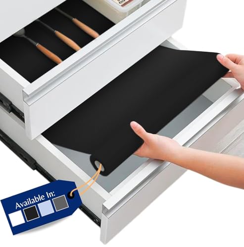 Linda's Essentials Kitchen Drawer Liners (60 x 500 cm) - Non-Slip Cupboard & Fridge Mats, Protects from Spills, Multi-Use Shelf & Cabinet Liner, Great Kitchen Accessory (Black)