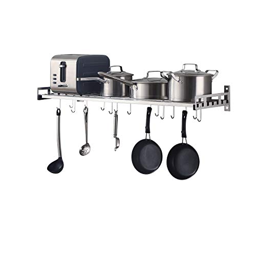 istBoom Wall Mounted Pots and Pans Rack with 16 Hooks, Stainless Steel Wall Shelf for Kitchen Bathroom Bedroom Pantry (36" by 12") istBoom Wall Mounted Pots and Pans Rack with 16 Hooks, Stainless Steel Wall Shelf for Kitchen Bathroom Bedroom Pantry (36" by 12")