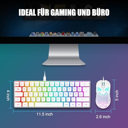 RedThunder 60% RGB Verkabelte Gaming Tastatur und Maus Set, 7200 DPI, Mini Gaming Tastatur, 62 Tasten, DE Layout… – Ansicht 5