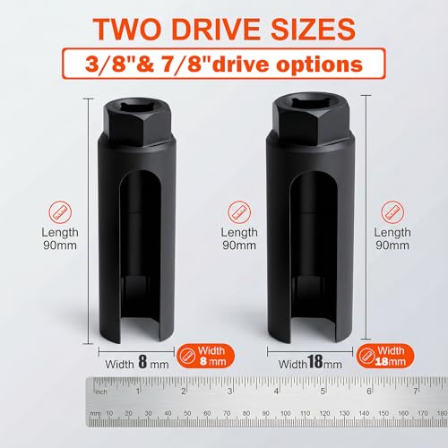 YUJUVI 2 Stk Sauerstoffsensor-Stecknuss Lambdasonden Schlüssel 1/2\ 3/8\ Antrieb 7/8\ 22mm Lambdasonde Werkzeug Set mit Breitem Seitenausschnitt zur Vermeidung von Schäden an Drähten