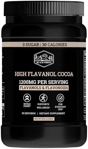 Black Forest High Flavanol Cocoa Powder - 1200mg Flavanols & Flavonoids with 600mg Epicatechin - 10X Concentrated Dark Cocoa Extract for Nitric Oxide and Wellness Support - Non-GMO Vegan