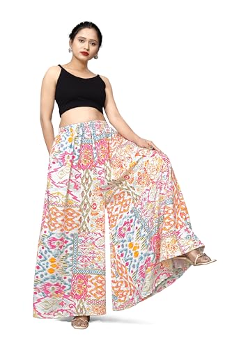 Image of Viscose Rayon Flared Printed Plazzo Palazzo Pants, Loose /Relaxed Fit Regular, Office Wear, Casual Wear Comfortable, Trouser Pants for Girls & Women Black Kerri Design (S to 3XL Size)
