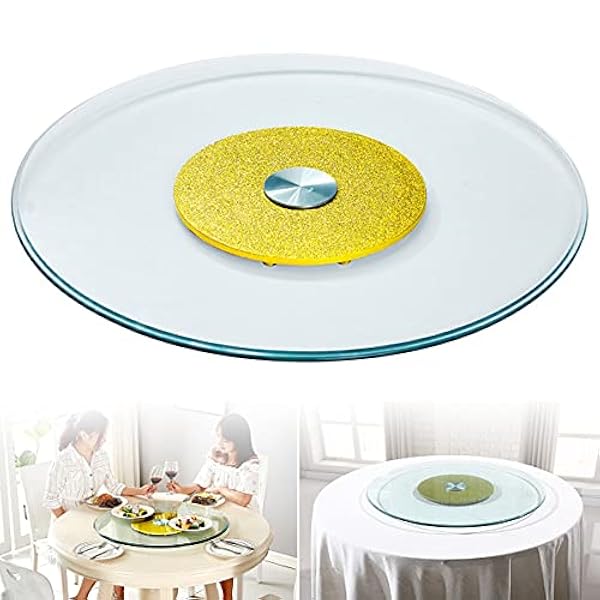 60-120cm / 24-47 tum härdat glas Lazy Susan Turntable - Serveringstallrik/Matbordsskiva/Krydder Förvaringshållare - Transparent - Lätt att dela all mat, Guld-90cm/35.4in