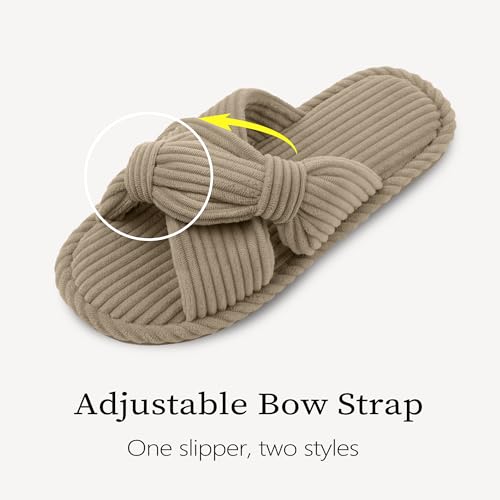 Image of IPSAE House Slippers for Woman Memory Foam Open Toe Slippers Corduroy Cross Bow Womens Slipper Slides Comfy Indoor Bedroom Slip On Shoes