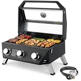 SKOK 3-Burner Cast Iron Grill and Griddle Combo with View Window