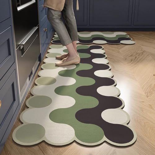 Image of Kitchen Anti Slip Mat for Floor, Waterproof Washable Kitchen Mats, Non Slip Kitchen Floor Mats for Home, Soft Mats for Kitchen, Kitchen Mats for Floor Anti Slip (Fancy Scalloped Green)