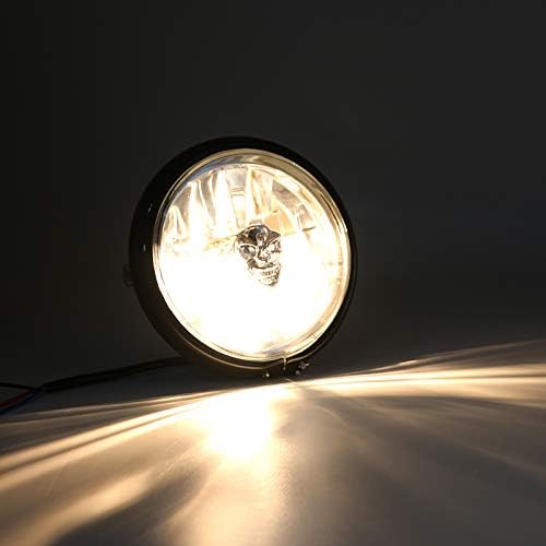 Motorcycle High/Low Beam Retro Vintage Skull Light Bulb Headlight For Harley Dyna Honda VT Cruiser Bobber (Chrome)