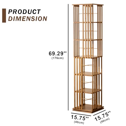 latifolia 6 Tier Rotating Bookshelf Tower, 360° Spinning Bamboo Bookcase, Coner Bookshelf for Office, Living Room, Narrow Space(Brown) by latifolia - Used condition - Image 2