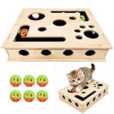 XEERUN Katzenkratzpuzzle Anreicherungsbox mit 6 Bälle, 30 * 25CM Katzen Kratzbrett, Kratzpuzzle Spielbox Holz mit Kratzer, Interaktives katzenspielzeug Selbstbeschäftigung für Indoor Katzens