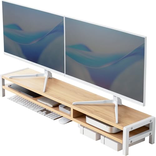 天然木無垢材 デュアルモニター台 100cm(ウォールナット/オーク無垢・耐荷重50kg・スチール脚・大型2画面対応)