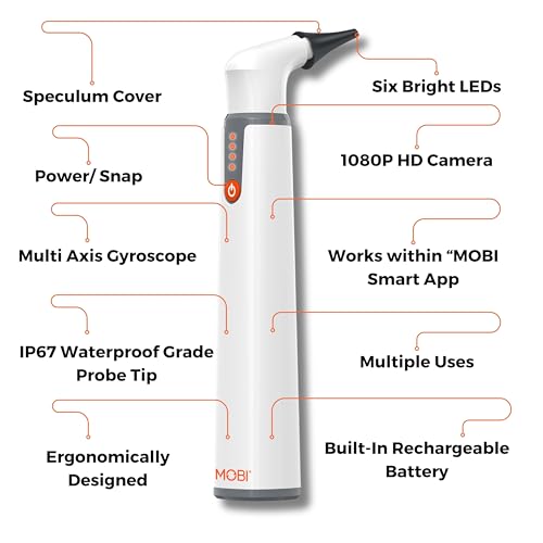 MOBI Connect Wi-Fi Otoscope for Ears, Nose & Throat - 1080P HD Lens, Multi-Axis Gyroscope, 6 LED Lights, 90+ Min Use, 3 Ear Speculum, Suitable for Adults & Children - Thumbnail 2