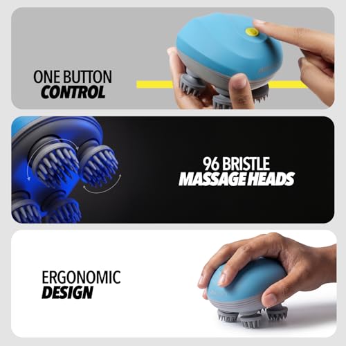 Image of Boldfit Electric Scalp Massager | Portable Head Massager with 96 Bristles, 3 Modes & 360 Kneading | IPX7 Waterproof, 1200mAh Rechargeable | Type-C Charging | For Scalp, Head & Body Use | Teal