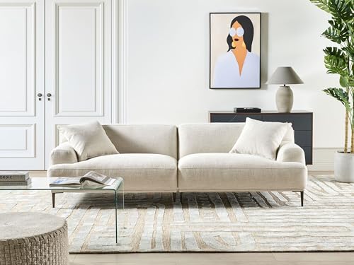 Divano A 3 Posti In Tessuto Beige Chiaro Soggiorno Stile Moderno Gambe In Metallo - 2