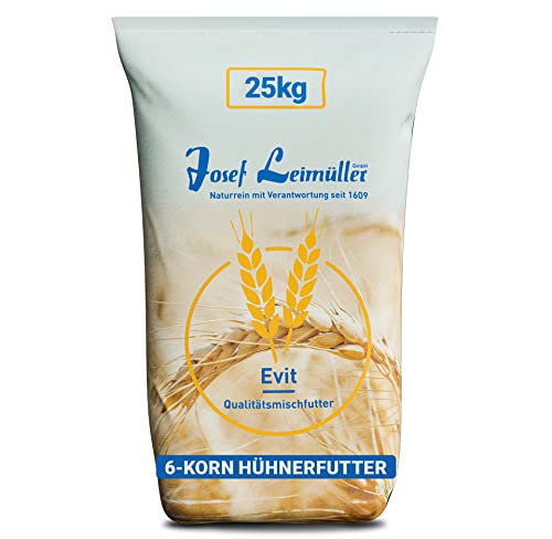 Leimüller Hühnerfutter 25kg [Premium 6-Korn-Mischung] - Energiereiches & Staubfreies Körnerfutter für Hühner & Legehennen - Schmackhaftes Hühner Futter Streufutter - Ohne Gentechnik & Zusatzstoffe Cover