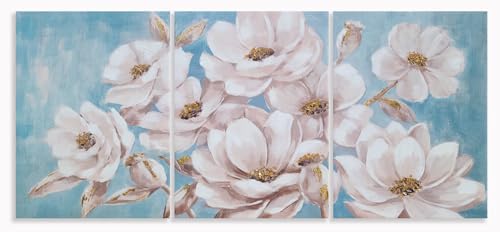 Yihui Arts 3 Piece Hand-Enhanced Floral Wall Art Set - Modern Abstract White Flower Canvas Prints with Gold Accents, Serene Light Blue Backdrop for Living Room, Bedroom & Office Decor image 4