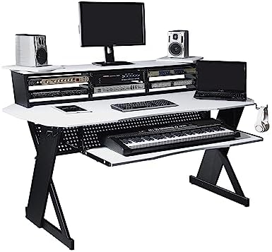 Musiea EX100 Series Music Studio Desk Workstation with 3 x 4U Rack (White)