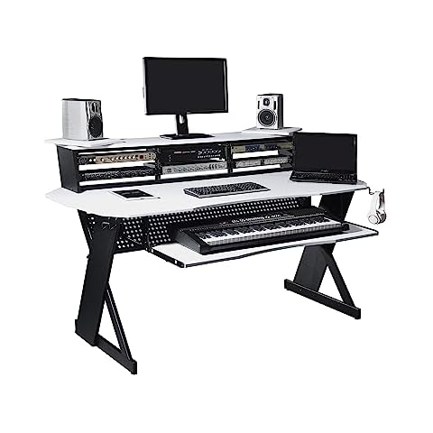 Musiea EX100 Series Music Studio Desk Workstation with 3 x 4U Rack (White) Cover