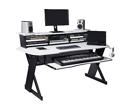 EX100 Series Music Studio Desk Workstation with 3 x 4U Rack (White)