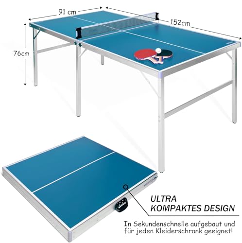FCOUMY Faltbarer Tischtennistisch Indoor Ping Pong Tisch tragbarer Tischtennisplatte with Netz, Bälle, Schläger, blau 180 x90 x76 cm – Bild 4