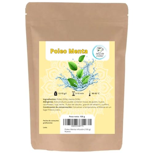 Infusion Essence - Infusiones a Granel Poleo Menta 100% Natural Mejora las Digestiones y la Respiración - Infusión de Menta Poleo Digestiva y Anti-resfriados 100g (50 Tazas)