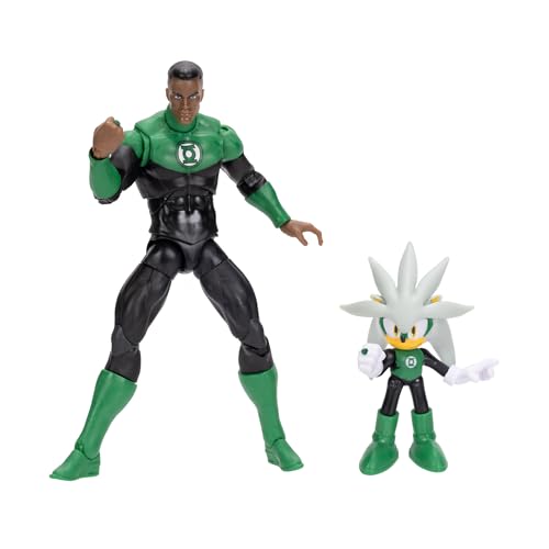 DC x Sonic Coffret de Figurines Silver et Green Lantern, sous Licence Officielle Jakks Pacific, Comprenant Une Figurine Silver de 6,35cm et Une Figurine Classique de...