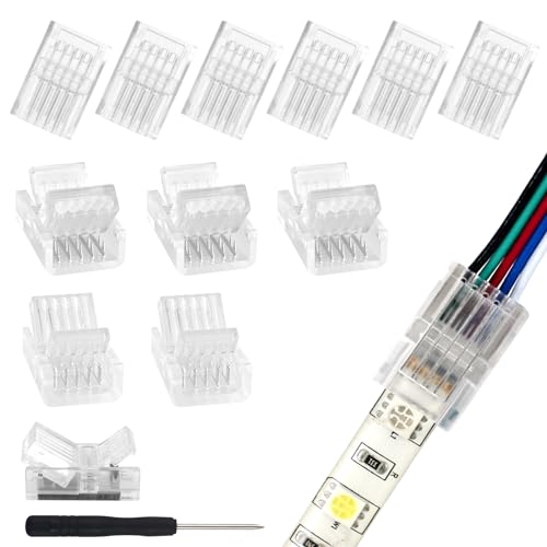 VIPMOON 5 Pin RGBW LED Light Strip Connectors 10mm, 12-Pack LED Strip to Wire Connectors for 5050 3528 SMD LED Tape, 0-36V 5A