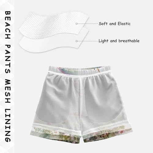 Pigsaly Boys Swim Trunks Cute Unicorn Flower Grass Boys Board Shorts Swimsuit Swimwear Summer Bathing Suit S4