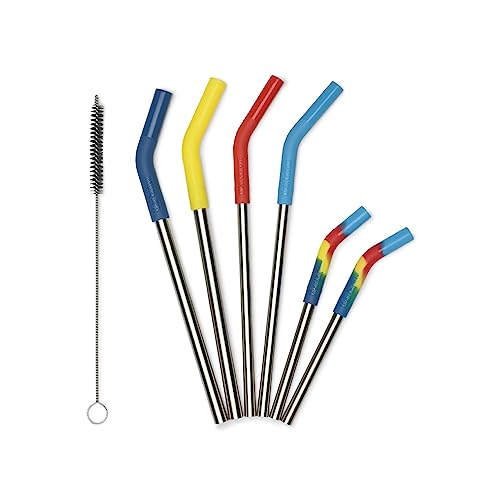 Klean Kanteen Short Recycled Stainless Steel Straw Set - Food Grade Silicone - With Straw Cleaner Brush - 6 Pack Short Straws, Multicolor