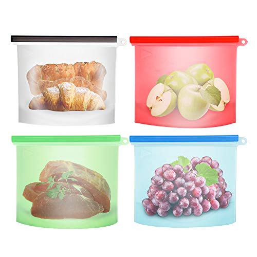 4 Unids 1500 ml de Silicona Reutilizable Bolsa de Almacenamiento de Alimentos, craftsman168 Sellado Resistente a Fugas Contenedor de Preservación de Alimentos para Frutas Carne Frigorífico Cover