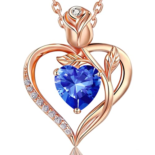 JACUPO Halskette Herz Rosa 1,2 Karat Moissanit Saphir Rubi Smaragd Labor Geburtsstein Damen 925er Silber Gold 18K D VVS1 Geschenk Geburtstag Valentinstag Gravur I Love You