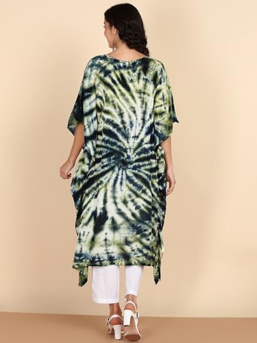 Image of Maaesa Women Handcrafted Tie & Dye Rayon Crepe Kaftan Dress | Casual Wear | Flowy Kaftan Style | Lightweight & Breathable Fabric