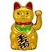 Feeko Maneki Neko,Lucky Cat Waving Arm,Fortune Cat, On Top A Gold Bar with Waving Arm Gold Battery Operated